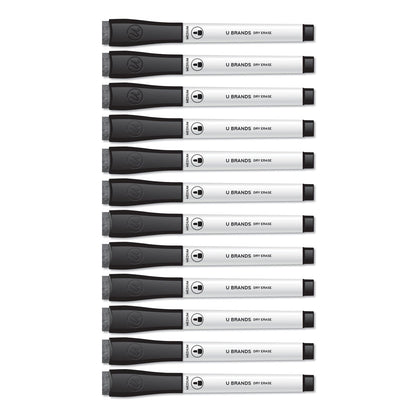 U Brands Medium Point Low-Odor Dry-Erase Markers with Erasers, Medium Bullet Tip, Black, Dozen