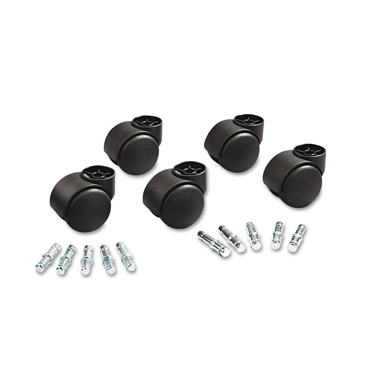 Master Caster Deluxe Futura Casters, Flush Mount, Grip Ring Type B and Type K Stems, 2.19" Hard Nylon Wheel, Matte Black, 5/Set