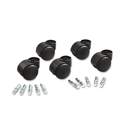 Master Caster Deluxe Futura Casters, Flush Mount, Grip Ring Type B and Type K Stems, 2.19" Hard Nylon Wheel, Matte Black, 5/Set