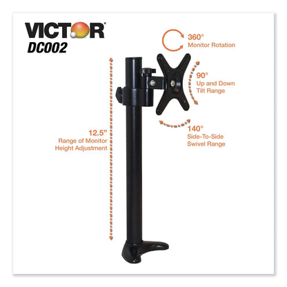 Victor Single/Dual Arm Mount System for 23" Monitors, 180 deg; 225 deg Rotation, 45 deg Tilt, 360 deg Pan, Black, Supports 15 lb