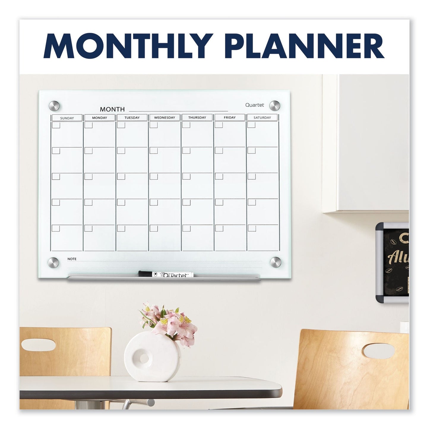 Quartet Infinity Magnetic Glass Calendar Board, 36 x 24