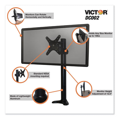 Victor Single/Dual Arm Mount System for 23" Monitors, 180 deg; 225 deg Rotation, 45 deg Tilt, 360 deg Pan, Black, Supports 15 lb