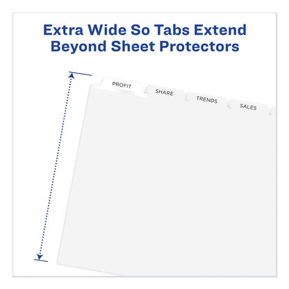 Avery Print and Apply Index Maker Clear Label Dividers, Extra Wide Tab, 5-Tab, White Tabs, 11.25 x 9.25, White, 1 Set