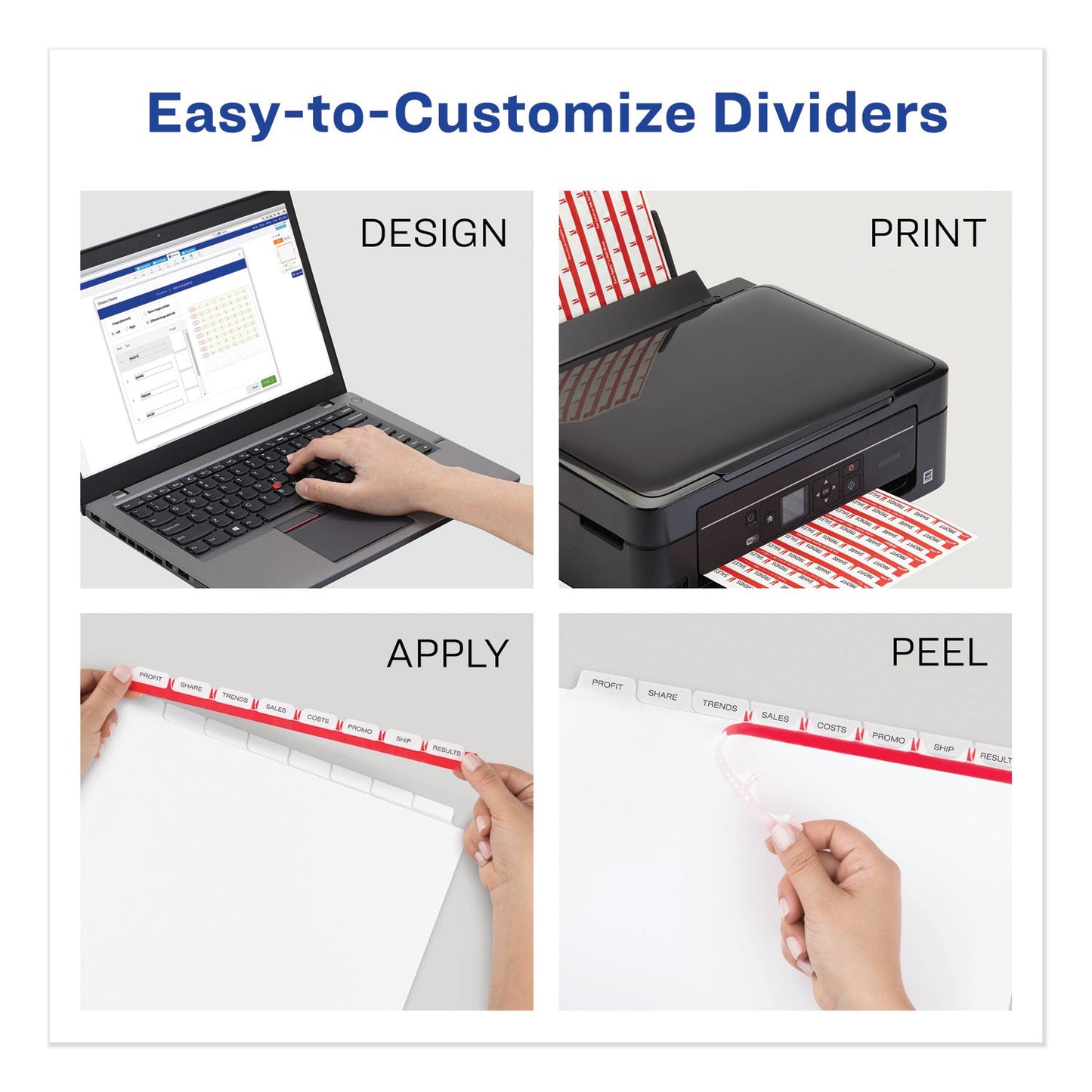 Avery Print and Apply Index Maker Clear Label Plastic Dividers with Printable Label Strip, 8-Tab, 11 x 8.5, Assorted Tabs, 5 Sets