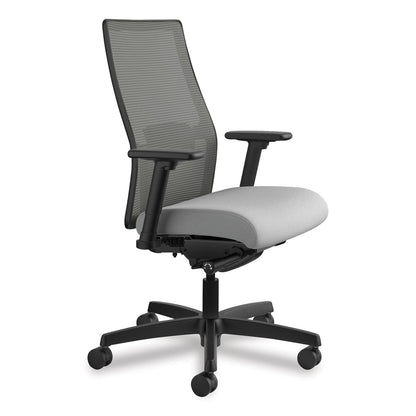 HON Ignition 2.0 4-Way Stretch Mid-Back Mesh Task Chair, Supports 300 lb, 17" to 21" Seat, Frost Seat, Charcoal Back, Black Base