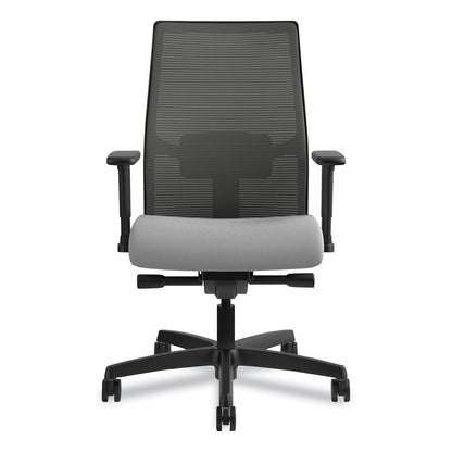 HON Ignition 2.0 4-Way Stretch Mid-Back Mesh Task Chair, Supports 300 lb, 17" to 21" Seat, Frost Seat, Charcoal Back, Black Base