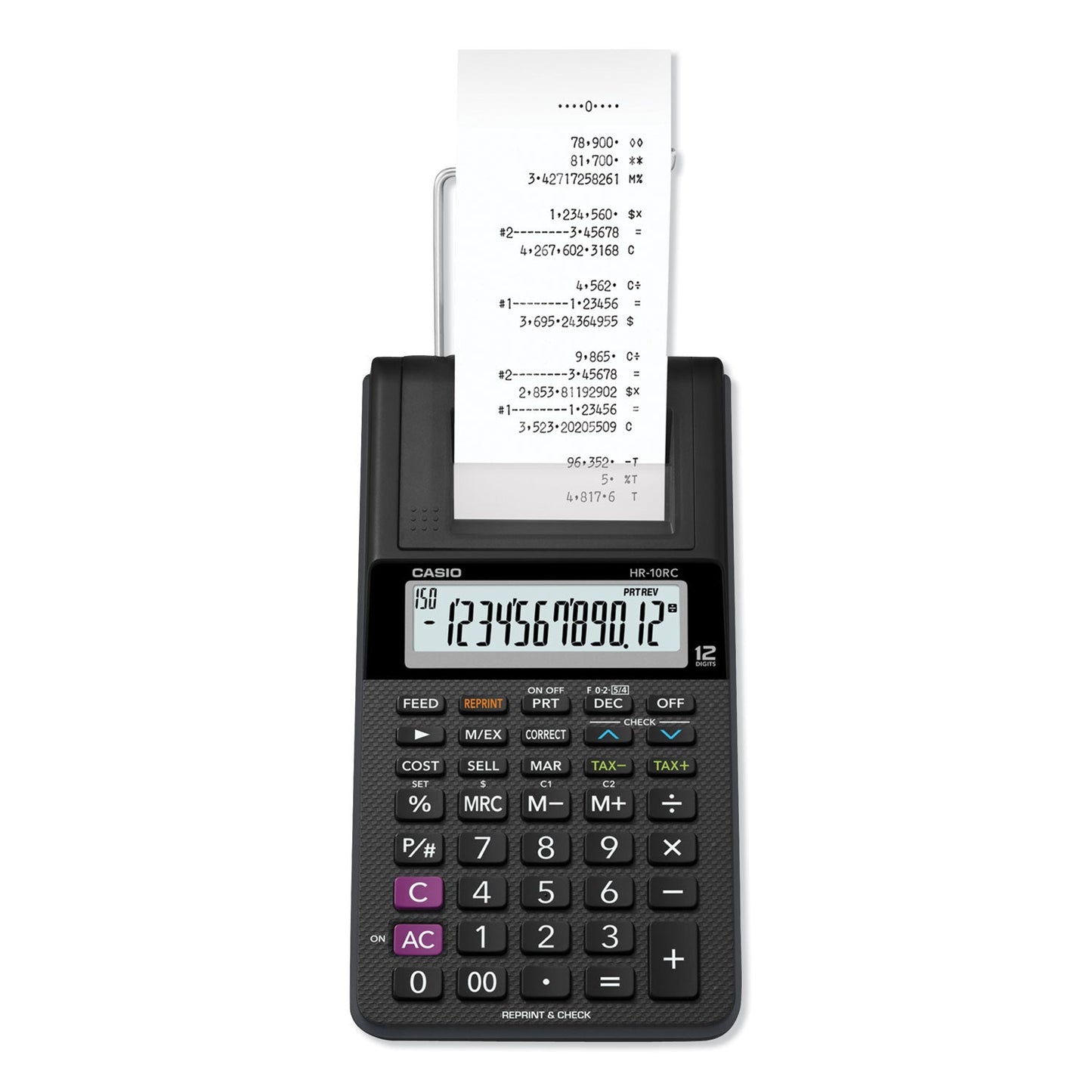 Casio HR-10RC Handheld Portable Printing Calculator, Black Print, 1.6 Lines/Sec