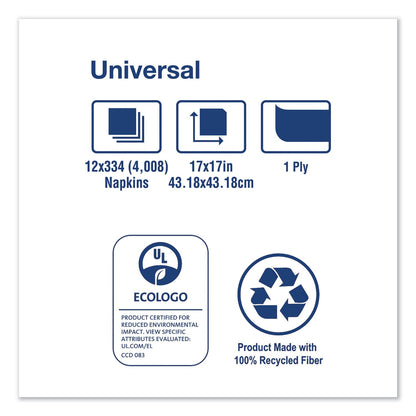 Tork Universal Dinner Napkins, 1-Ply, 17" x 17", 1/4 Fold, White, 4008/Carton