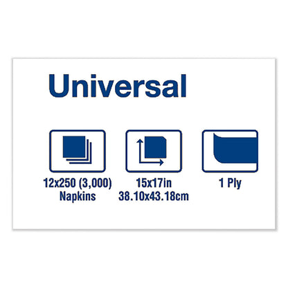 Tork Universal Dinner Napkins, 1-Ply, 15" x 17", 1/8 Fold, White, 3000/Carton