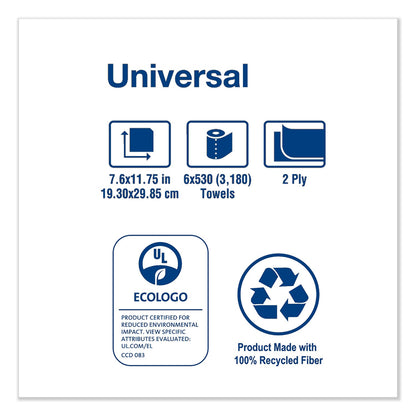 Tork Centerfeed Hand Towel, 2-Ply, 7.6 x 11.75, White, 530/Roll, 6 Roll/Carton