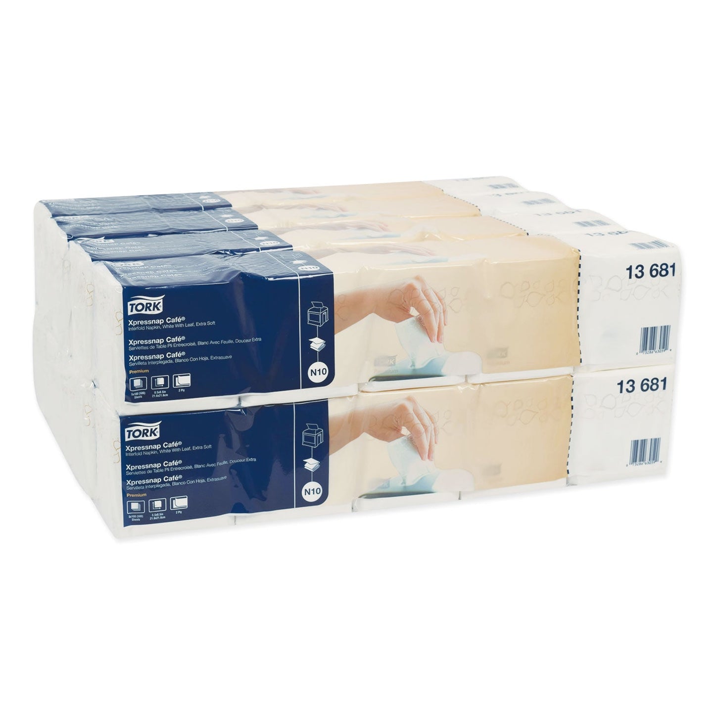 Tork Premium Xpressnap Interfold Dispenser Napkins, 2-Ply,8.5x8.5,White,500/PK,8PK/CT