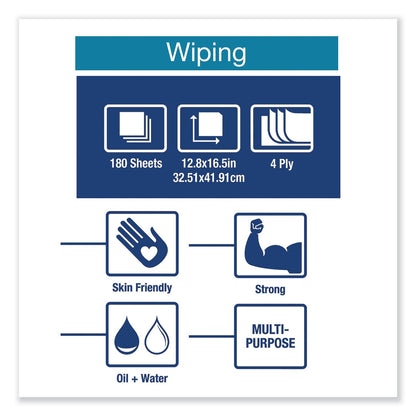 Tork Industrial Paper Wiper, 4-Ply, 12.8 x 16.5, Blue, 180/Carton