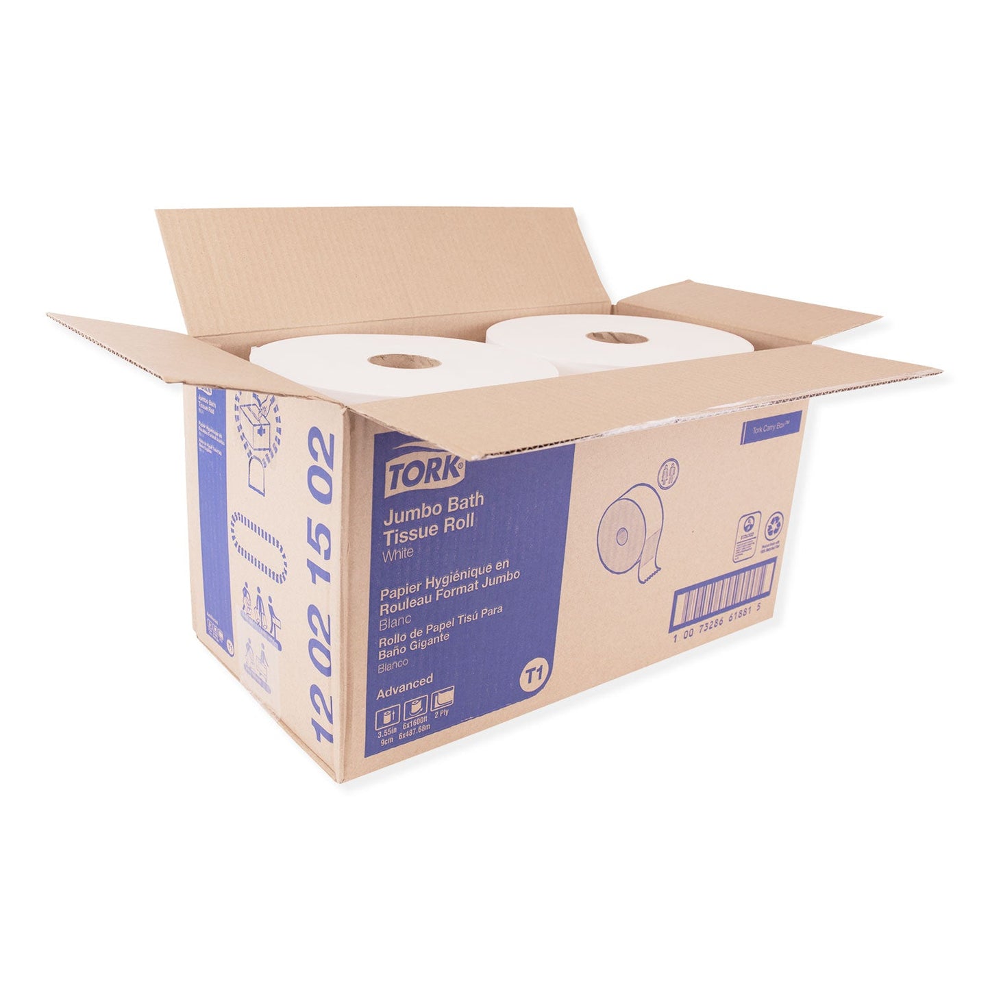 Tork Advanced Jumbo Bath Tissue, Septic Safe, 2-Ply, White, 3.48" x 1,600 ft, 6 Rolls/Carton