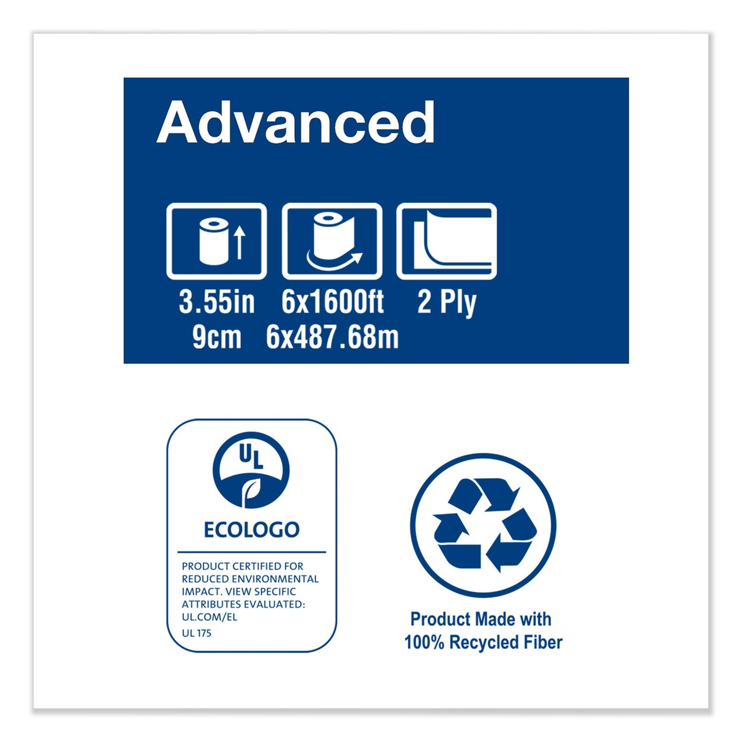 Tork Advanced Jumbo Bath Tissue, Septic Safe, 2-Ply, White, 3.48" x 1,600 ft, 6 Rolls/Carton