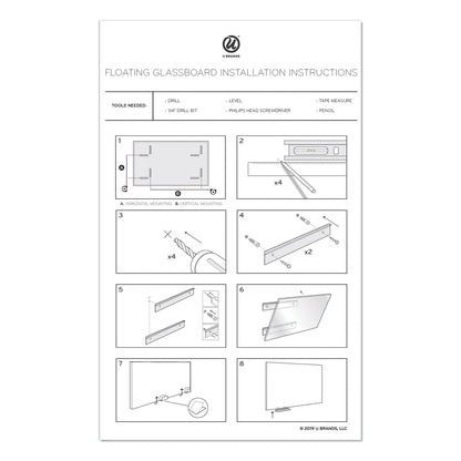 U Brands Floating Glass Dry Erase Board, 48 x 36, White
