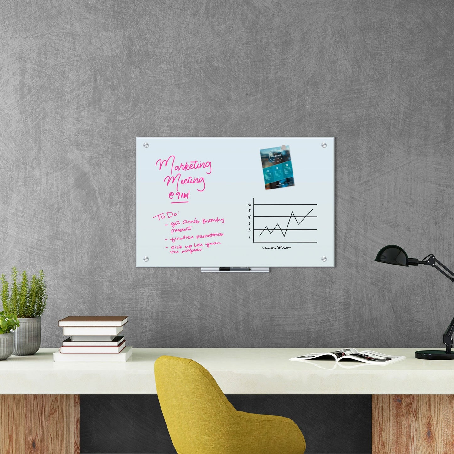 U Brands Magnetic Glass Dry Erase Board Value Pack, 36 x 24, White