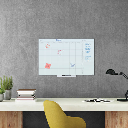 U Brands Floating Glass Dry Erase Undated One Month Calendar, 36 x 24, White