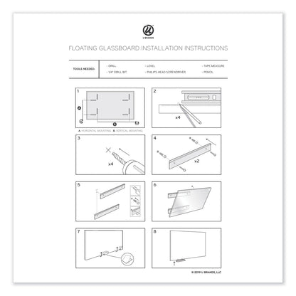 U Brands Floating Glass Dry Erase Board, 36 x 24, White