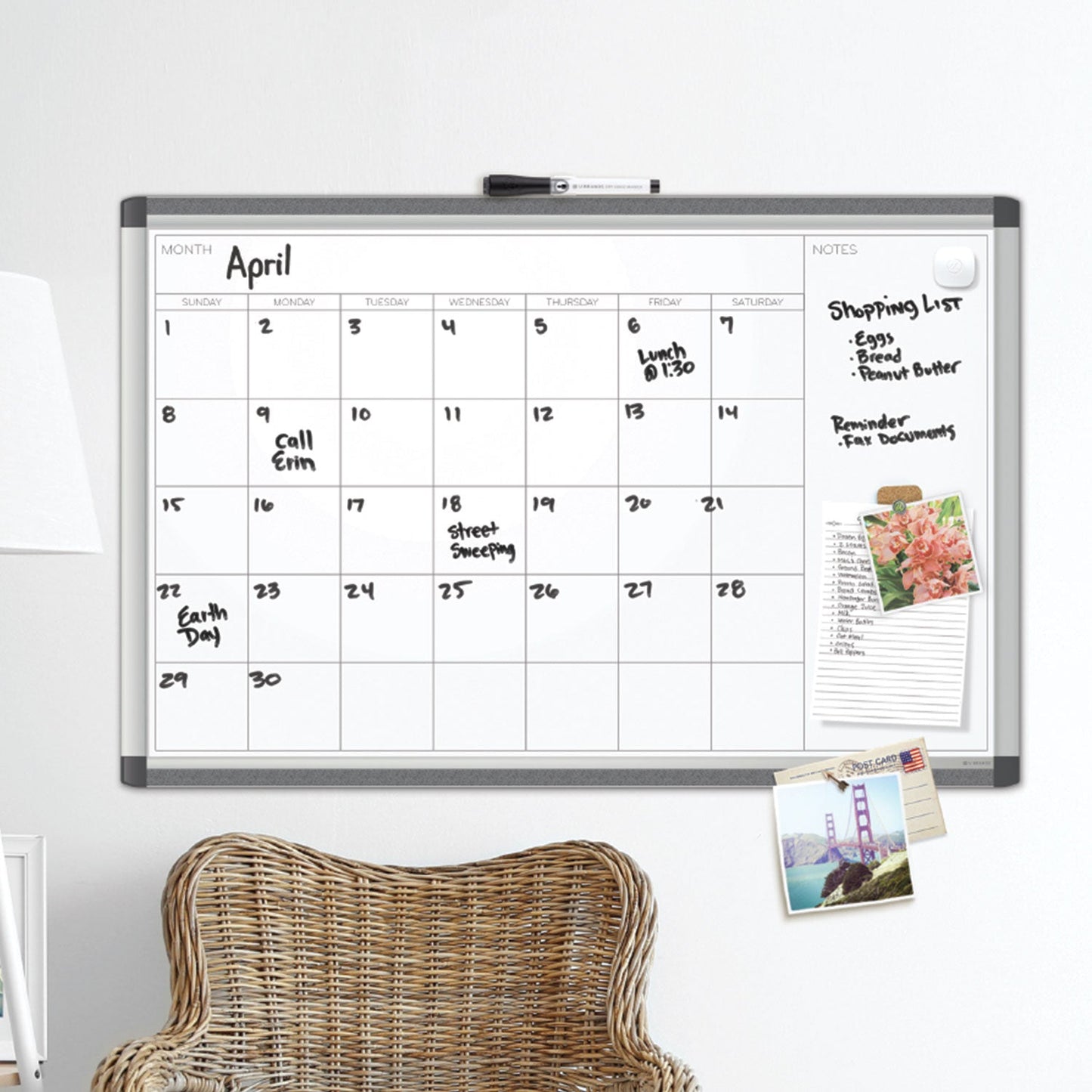 U Brands PINIT Magnetic Dry Erase Undated One Month Calendar, 48 x 36, White