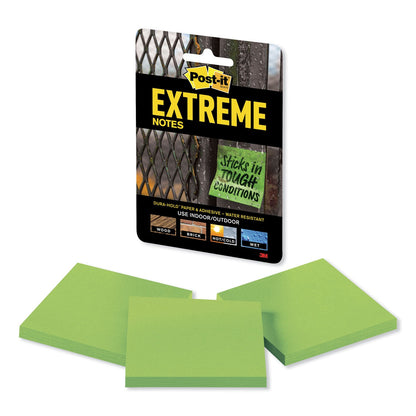 Post-it Water-Resistant Self-Stick Notes, 3" x 3", Green, 45 Sheets/Pad, 3 Pads/Pack