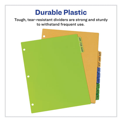 Avery Durable Preprinted Plastic Tab Dividers, 12-Tab, Jan. to Dec., 11 x 8.5, Assorted, 1 Set