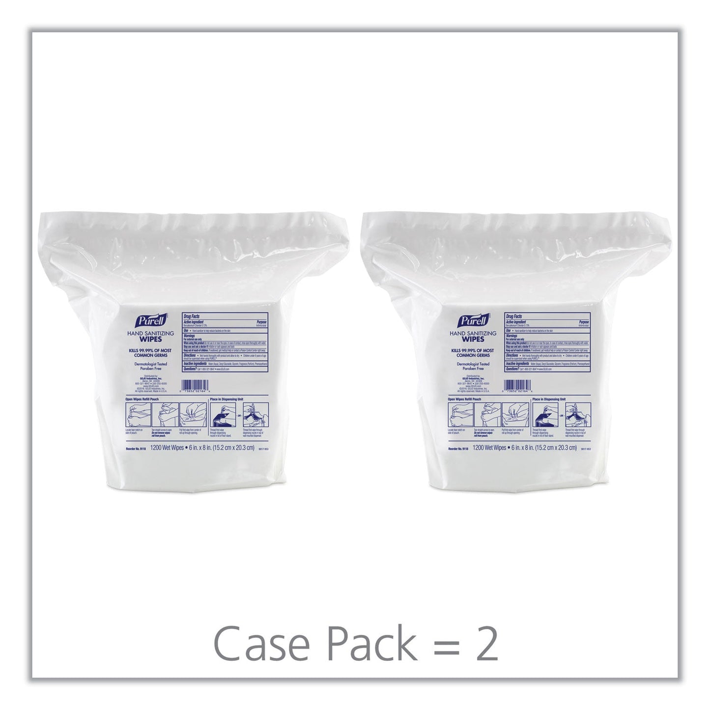 PURELL Hand Sanitizing Wipes, 6 x 8, Fresh Citrus Scent, White, 1,200/Refill Pouch, 2 Refills/Carton