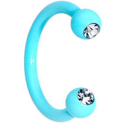 16G Clear Gem Teal Glow in the Dark Horseshoe Circular Barbell