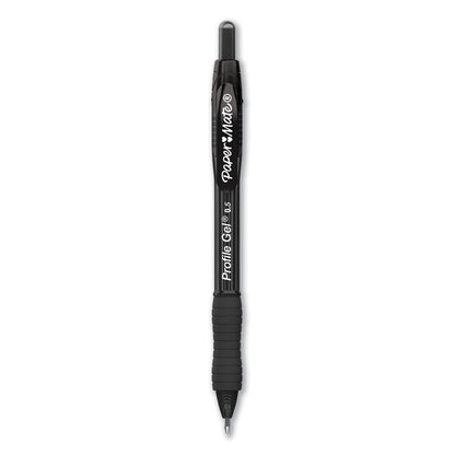Paper Mate Profile Gel Pen, Retractable, Fine 0.5 mm, Black Ink, Translucent Black Barrel, Dozen