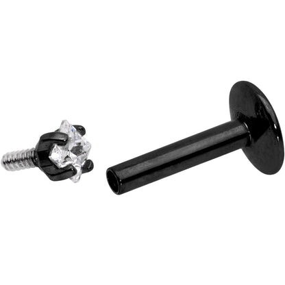 1/4 Clear Square CZ Black PVD Internally Threaded Labret Monroe
