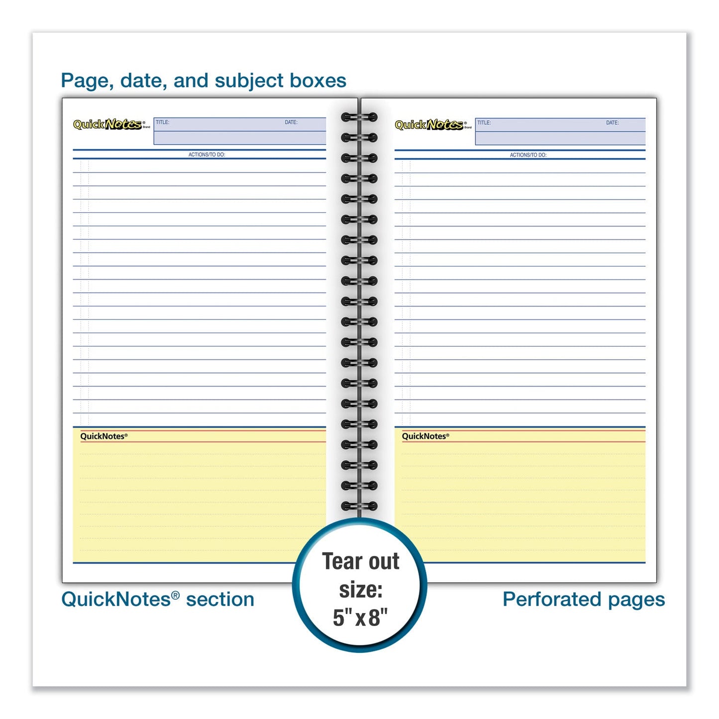 Cambridge Wirebound Guided QuickNotes Notebook, 1 Subject, List-Management Format, Dark Gray Cover, 8 x 5, 80 Sheets