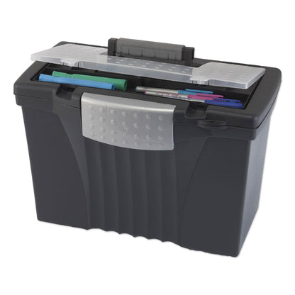 Storex Portable Letter/Legal Filebox with Organizer Lid, Letter/Legal Files, 14.5" x 10.5" x 12", Black