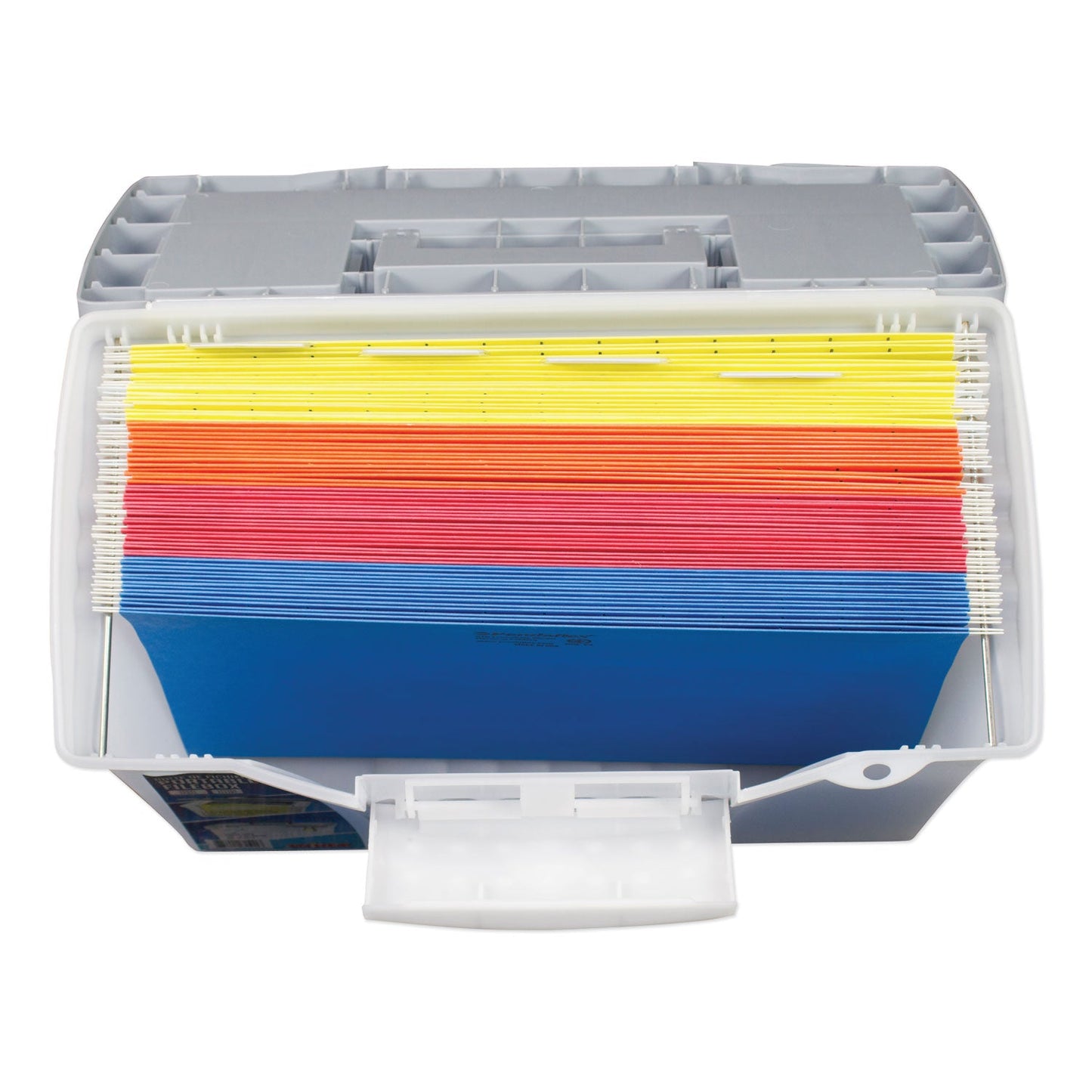 Storex Portable Letter/Legal Filebox with Organizer Lid, Letter/Legal Files, 14.5" x 10.5" x 12", Clear/Silver