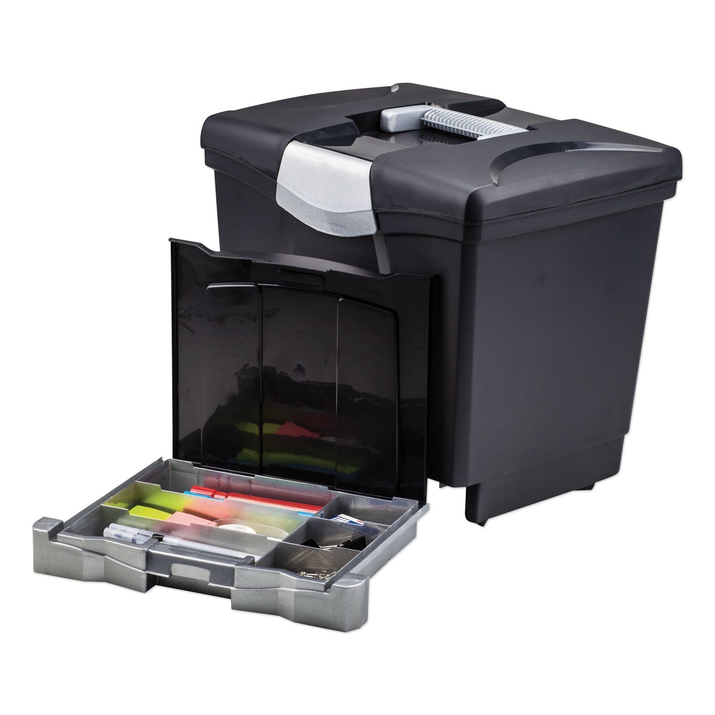 Storex Portable File Box with Drawer, Letter Files, 14" x 11.25" x 14.5", Black
