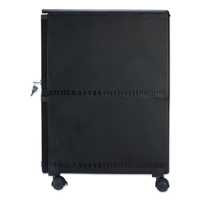 Storex Two-Drawer Mobile Filing Cabinet, 2 Legal/Letter-Size File Drawers, Black, 14.75" x 18.25" x 26"