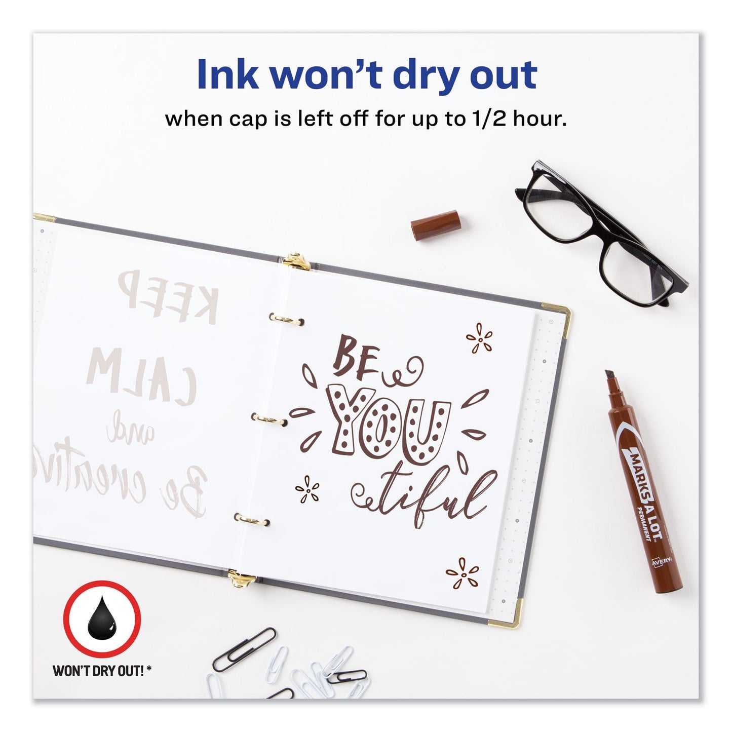 Avery MARKS A LOT Large Desk-Style Permanent Marker, Broad Chisel Tip, Brown, Dozen (8881)