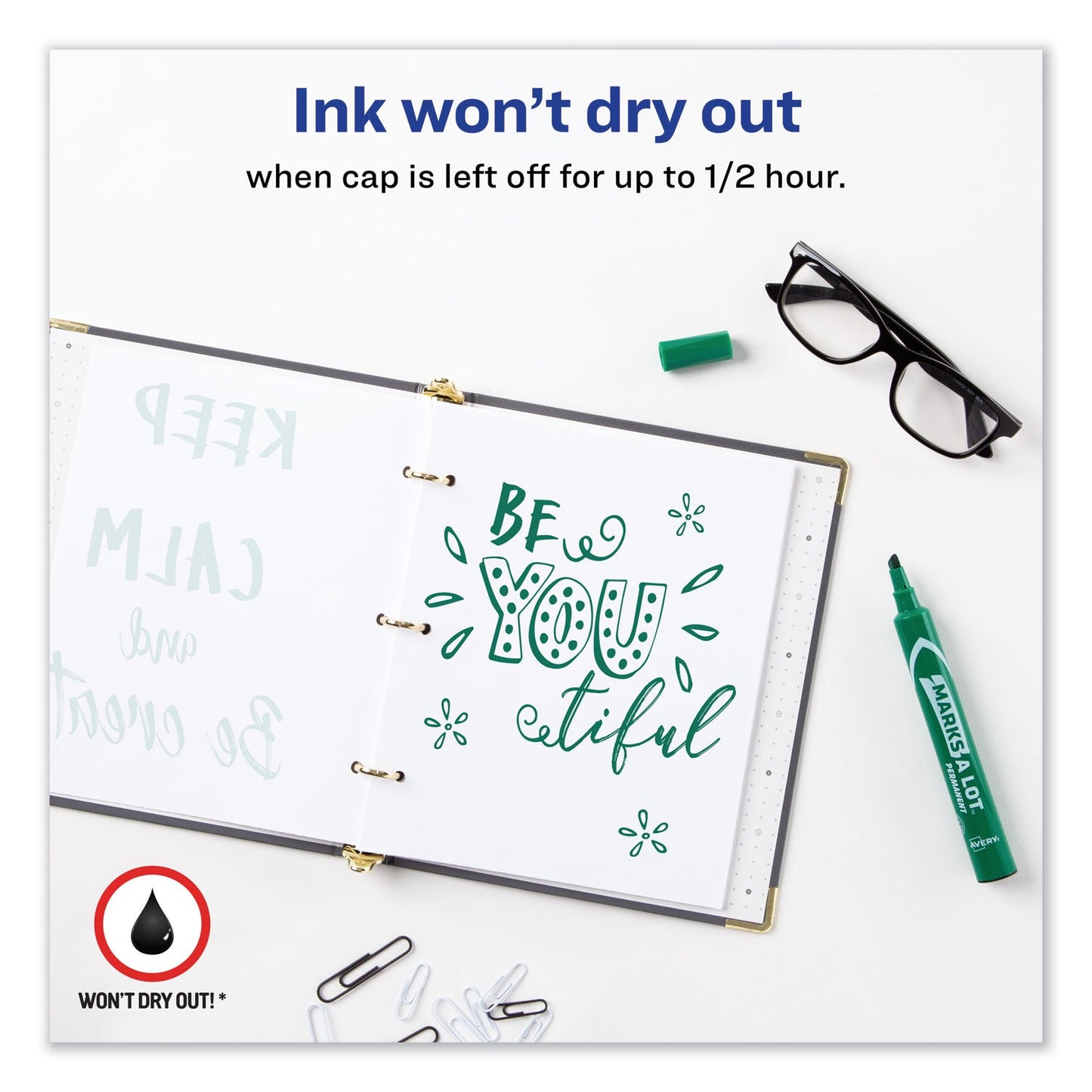 Avery MARKS A LOT Large Desk-Style Permanent Marker, Broad Chisel Tip, Green, Dozen (8885)