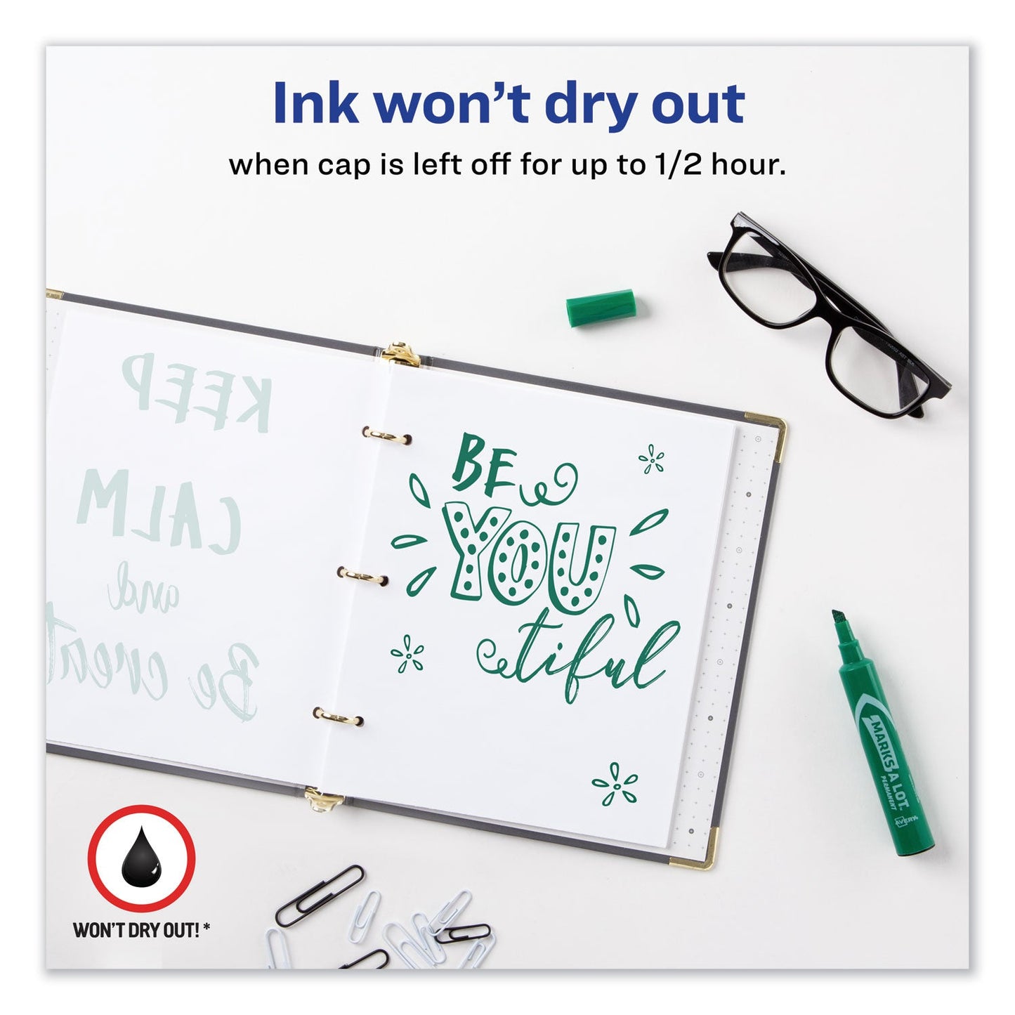 Avery MARKS A LOT Regular Desk-Style Permanent Marker, Broad Chisel Tip, Green, Dozen (7885)