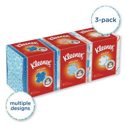 Kleenex Boutique Anti-Viral Tissue, 3-Ply, White, Pop-Up Box, 60/Box, 3 Boxes/Pack