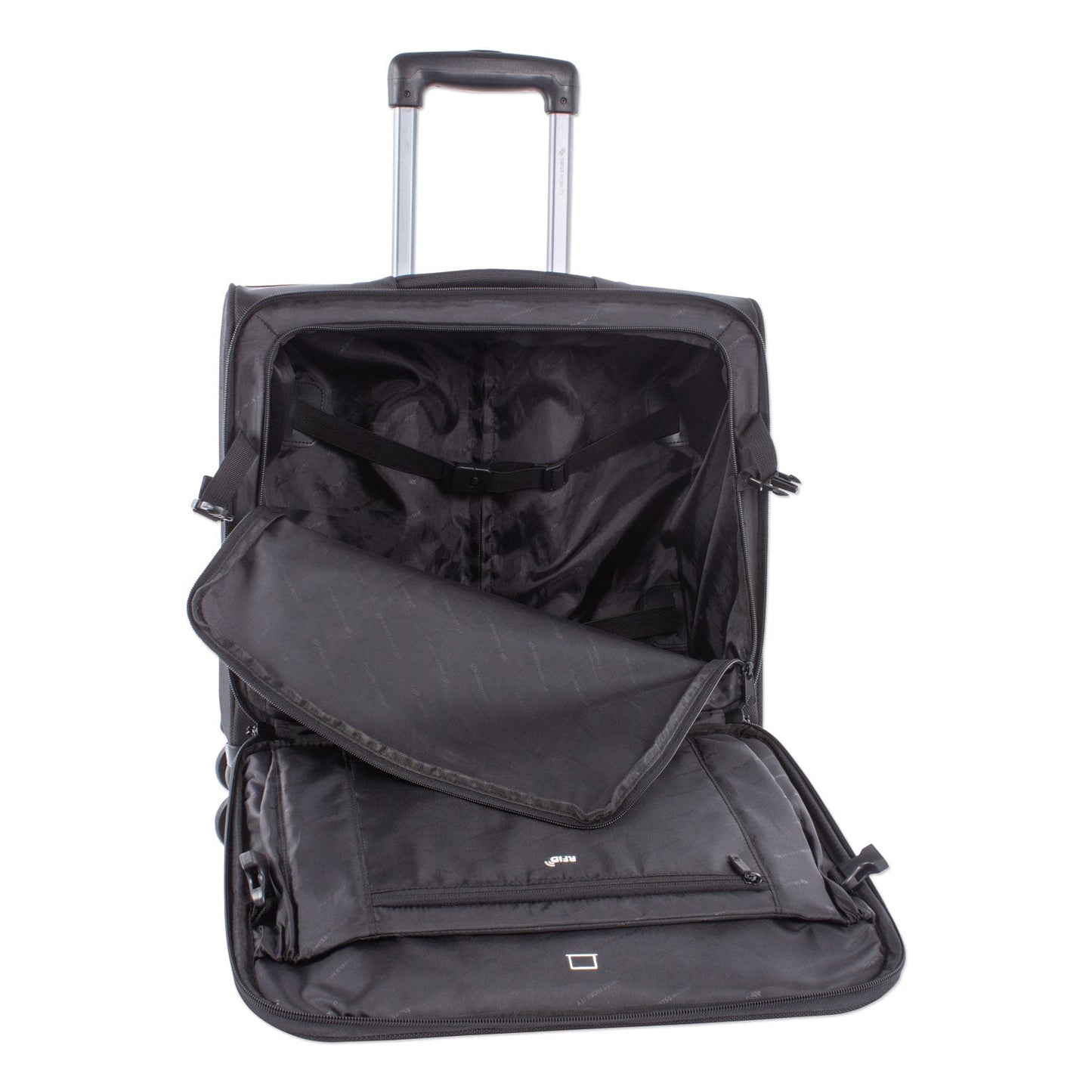 Swiss Mobility Purpose Overnight Business Case On Spinner Wheels, Fits Devices Up to 15.6", Polyester, 9.5 x 9.5 x 17.5, Black