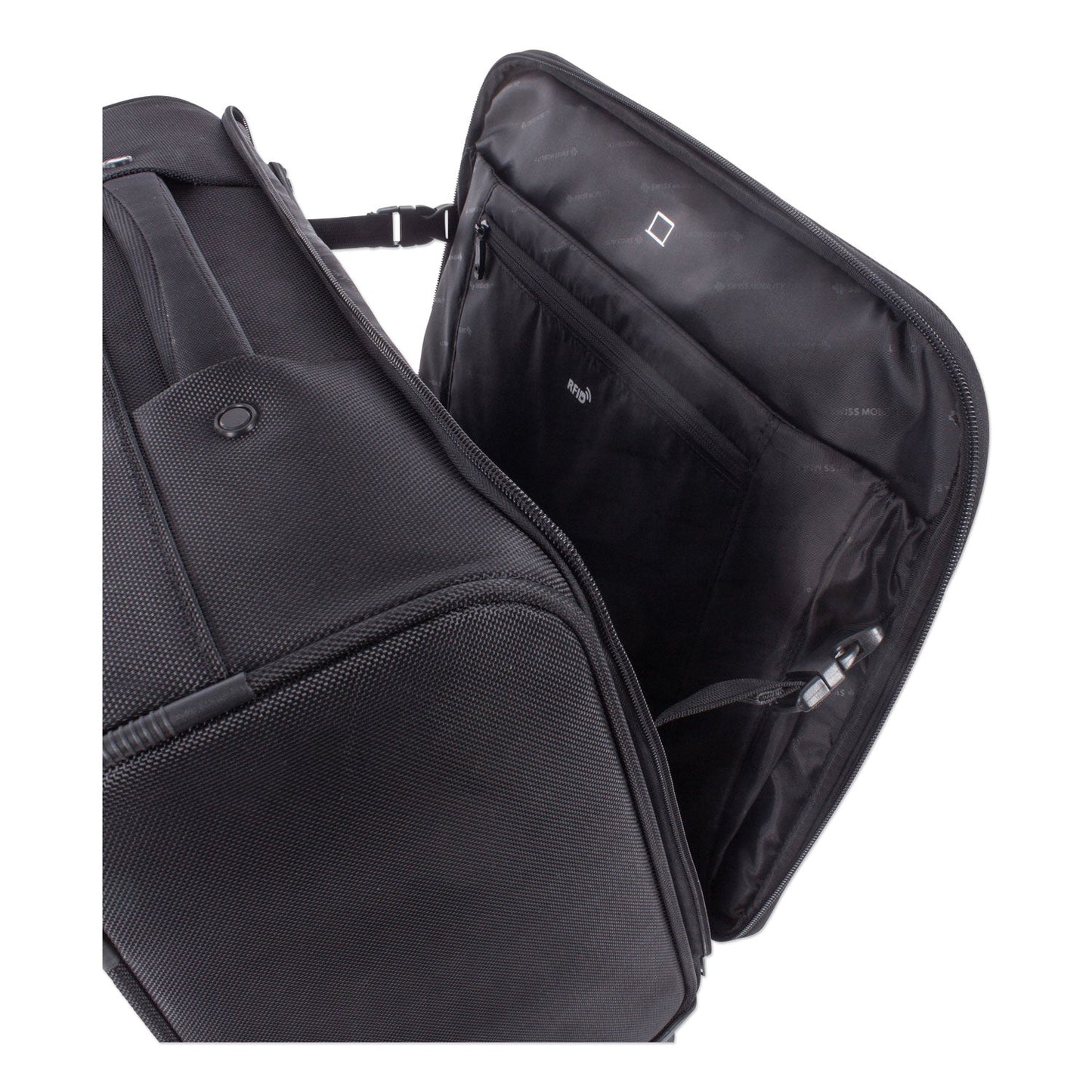 Swiss Mobility Purpose Overnight Business Case On Spinner Wheels, Fits Devices Up to 15.6", Polyester, 9.5 x 9.5 x 17.5, Black