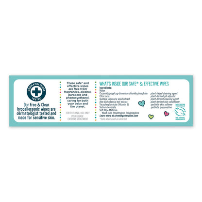 Seventh Generation Free and Clear Baby Wipes, 7 x 7, Refill, Unscented, White, 256/Pack, 3 Packs/Carton
