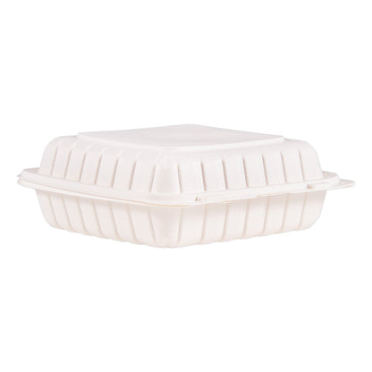 ProPlanet Hinged Lid Containers, Single Compartment, 9 x 8.8 x 3, White, Plastic, 150/Carton