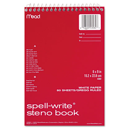 Mead Spell-Write Wirebound Steno Pad, Gregg Rule, Randomly Assorted Cover Colors, 80 White 6 x 9 Sheets
