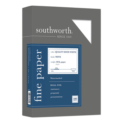 Southworth Quality Bond Business Paper, 95 Bright, 20 lb Bond Weight, 8.5 x 11, White, 500/Ream
