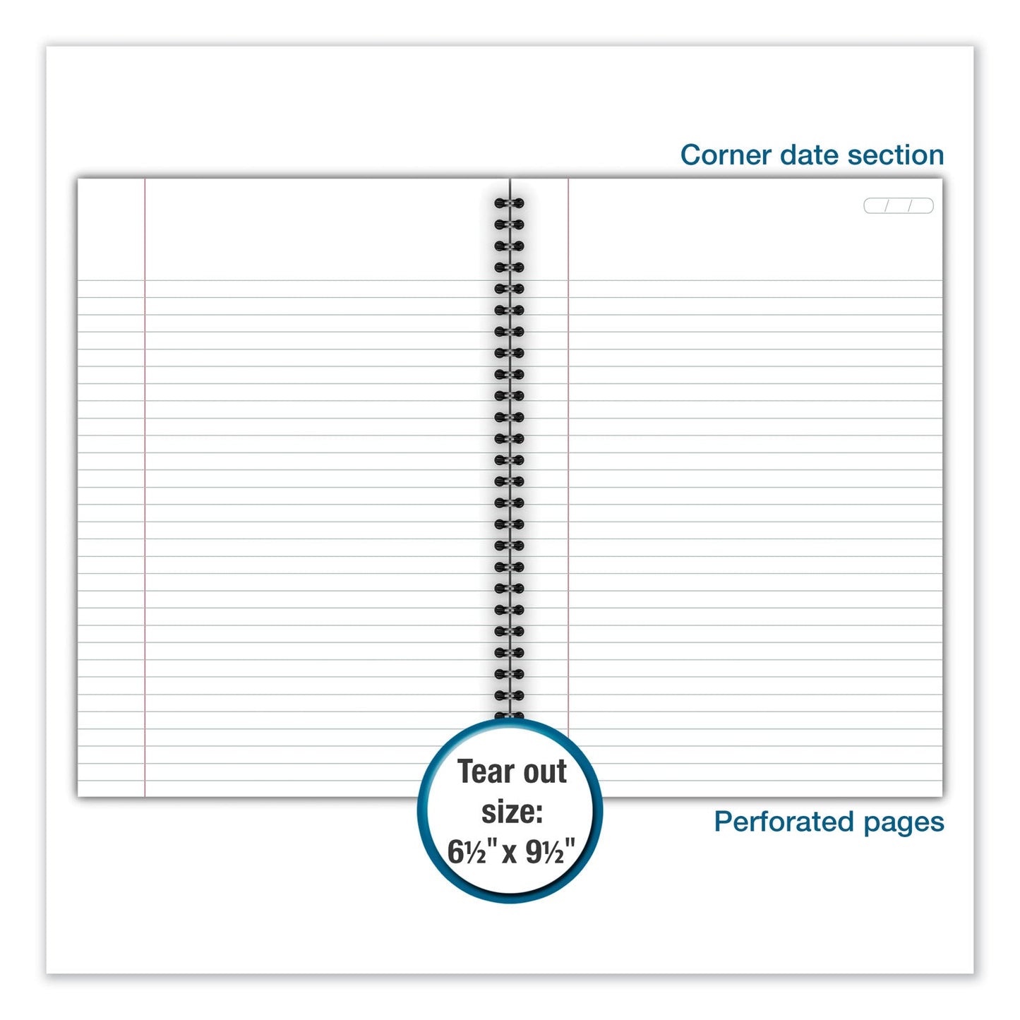 Cambridge Wirebound Business Notebook, 1 Subject, Wide/Legal Rule, Black Linen Cover, 9.5 x 6.63, 80 Sheets