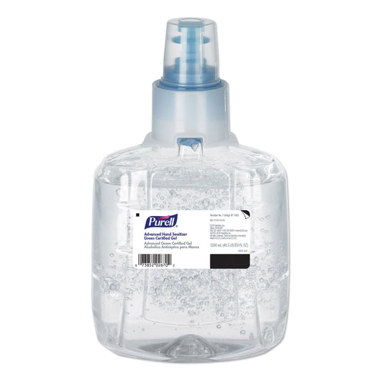 PURELL Advanced Hand Sanitizer Green Certified Gel Refill, For LTX-12 Dispensers, 1,200 mL, Fragrance-Free, 2/Carton