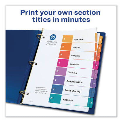 Avery Customizable TOC Ready Index Multicolor Tab Dividers, 8-Tab, 1 to 8, 11 x 8.5, White, Traditional Color Tabs, 1 Set