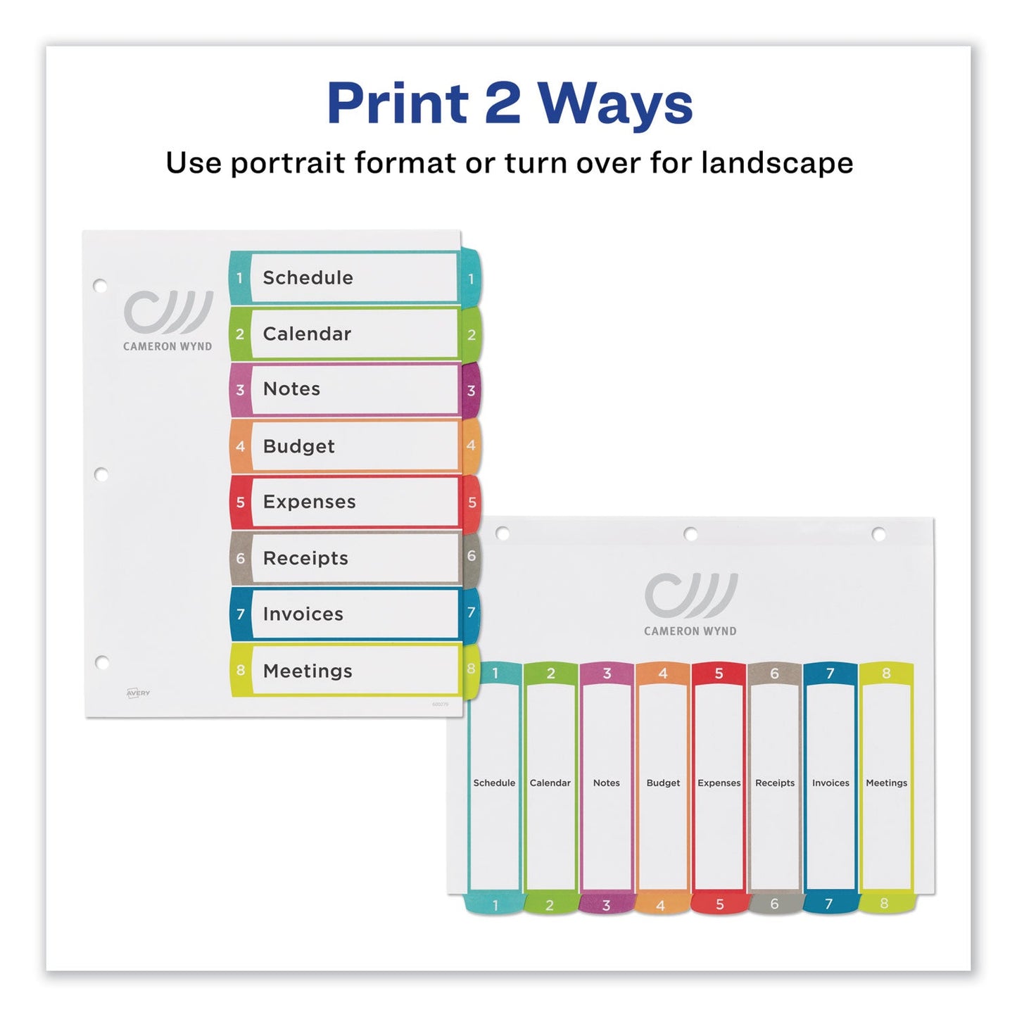 Avery Customizable TOC Ready Index Multicolor Tab Dividers, 8-Tab, 1 to 8, 11 x 8.5, White, Contemporary Color Tabs, 1 Set