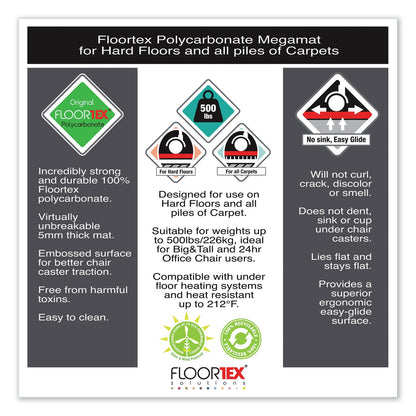 Floortex Cleartex MegaMat Heavy-Duty Polycarbonate Mat for Hard Floor/All Carpet, 46 x 53, Clear