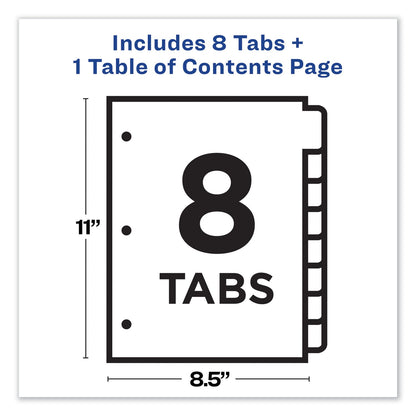 Avery Customizable TOC Ready Index Multicolor Tab Dividers, 8-Tab, 1 to 8, 11 x 8.5, White, Traditional Color Tabs, 1 Set